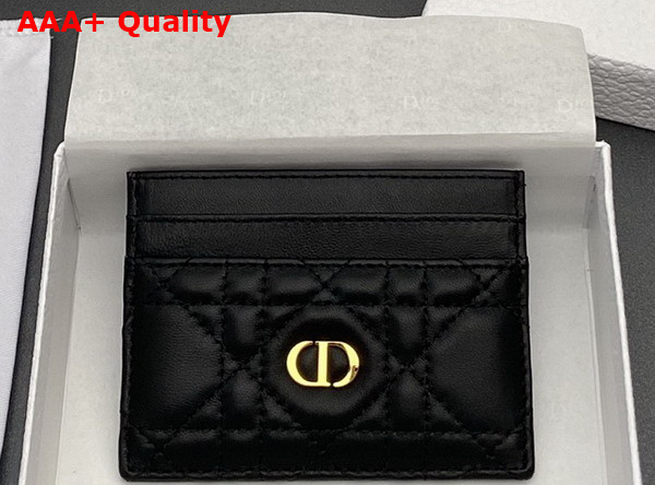 Dior Caro Freesia Card Holder in Black Supple Cannage Calfskin Replica