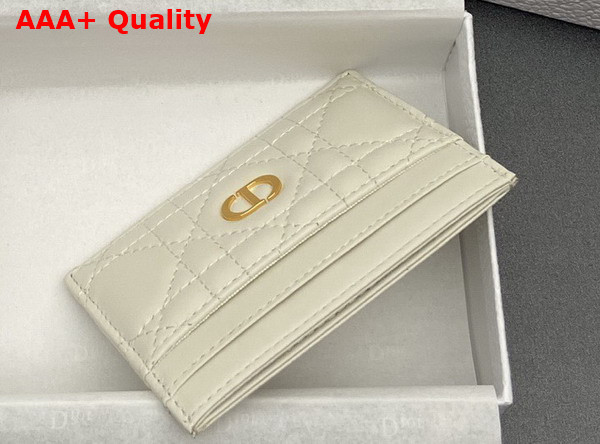 Dior Caro Freesia Card Holder in Latte Supple Cannage Calfskin Replica
