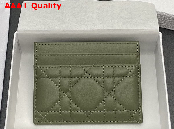 Dior Caro Freesia Card Holder in Olive Supple Cannage Calfskin Replica