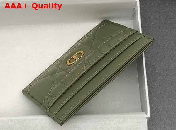 Dior Caro Freesia Card Holder in Olive Supple Cannage Calfskin Replica