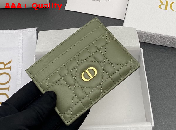 Dior Caro Freesia Card Holder in Olive Supple Cannage Calfskin Replica