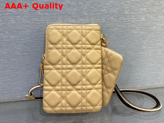 Dior Caro Multifunctional Pouch Beige Supple Cannage Calfskin Replica