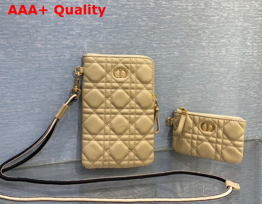 Dior Caro Multifunctional Pouch Beige Supple Cannage Calfskin Replica