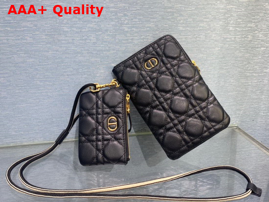 Dior Caro Multifunctional Pouch Black Supple Cannage Calfskin Replica