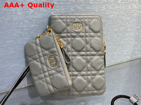Dior Caro Multifunctional Pouch Gray Supple Cannage Calfskin Replica