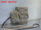 Dior Caro Multifunctional Pouch Gray Supple Cannage Calfskin Replica