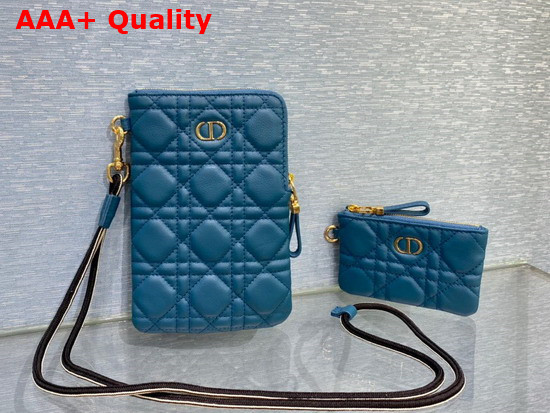 Dior Caro Multifunctional Pouch Steel Blue Supple Cannage Calfskin Replica