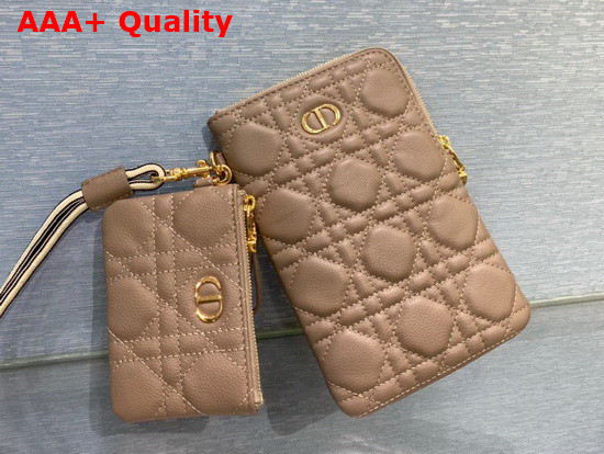 Dior Caro Multifunctional Pouch Warm Taupe Supple Cannage Calfskin Replica