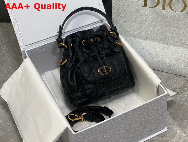 Dior Caro Nano Bucket Bag in Black Macrocannage Lambskin Replica