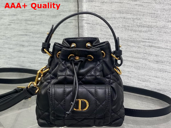 Dior Caro Nano Bucket Bag in Black Macrocannage Lambskin Replica