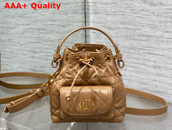 Dior Caro Nano Bucket Bag in Light Gold Tone Macrocannage Lambskin Replica