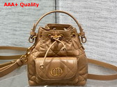 Dior Caro Nano Bucket Bag in Light Gold Tone Macrocannage Lambskin Replica