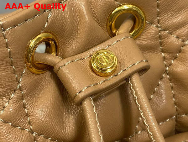 Dior Caro Nano Bucket Bag in Light Gold Tone Macrocannage Lambskin Replica