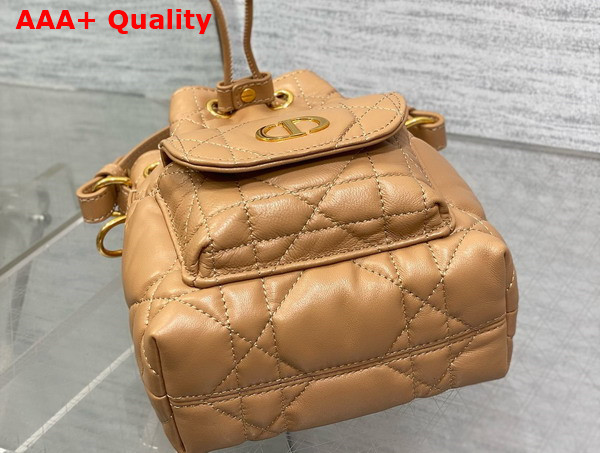 Dior Caro Nano Bucket Bag in Light Gold Tone Macrocannage Lambskin Replica