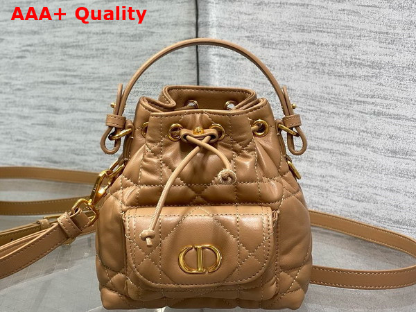Dior Caro Nano Bucket Bag in Light Gold Tone Macrocannage Lambskin Replica