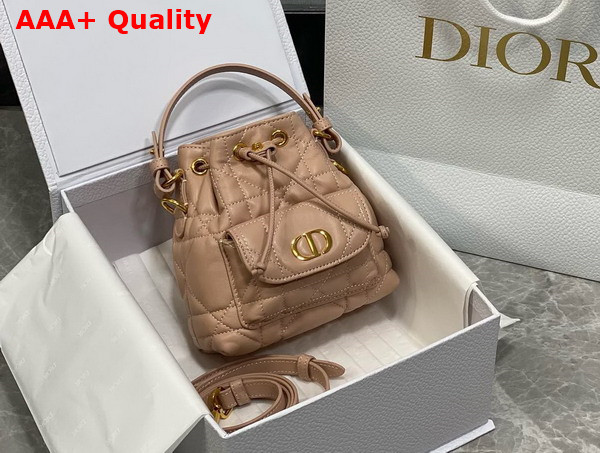 Dior Caro Nano Bucket Bag in Rose Des Vents Macrocannage Lambskin Replica