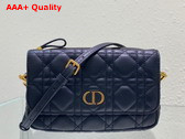 Dior Caro Pouch with Chain Black Supple Cannage Calfskin Replica