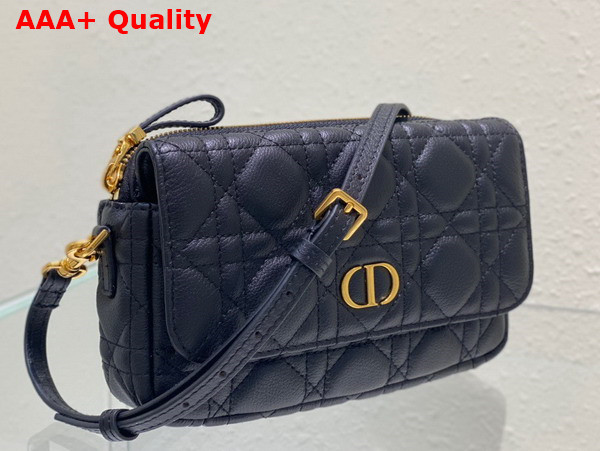 Dior Caro Pouch with Chain Black Supple Cannage Calfskin Replica
