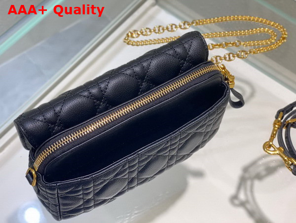 Dior Caro Pouch with Chain Black Supple Cannage Calfskin Replica