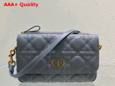 Dior Caro Pouch with Chain Cloud Blue Supple Cannage Calfskin Replica