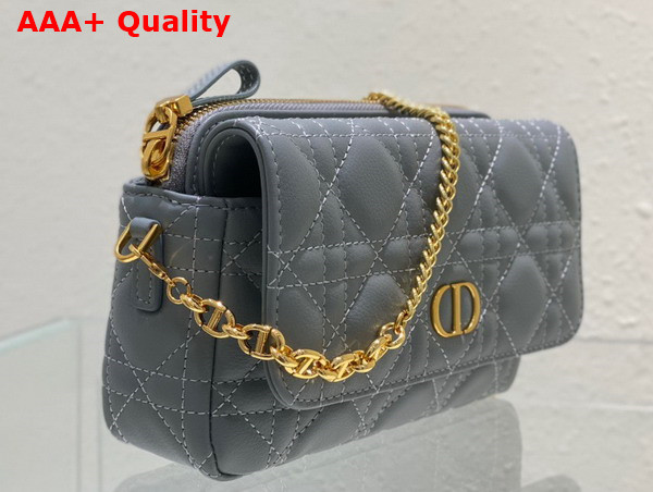 Dior Caro Pouch with Chain Cloud Blue Supple Cannage Calfskin Replica