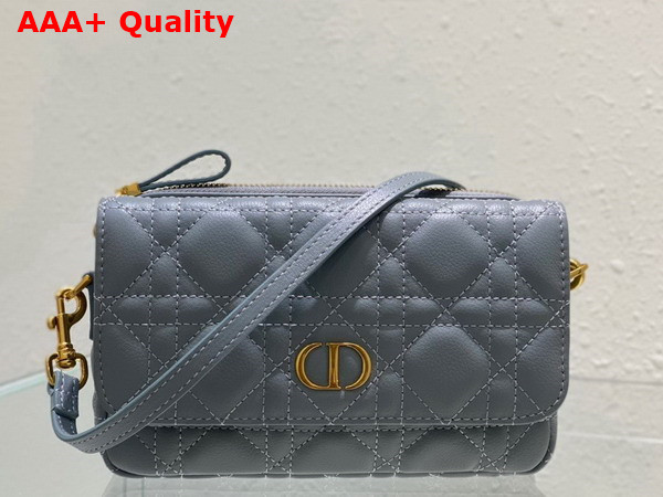 Dior Caro Pouch with Chain Cloud Blue Supple Cannage Calfskin Replica