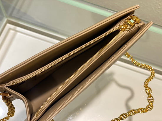 Dior Caro Zipped Pouch with Chain Beige Supple Cannage Calfskin Replica