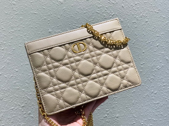 Dior Caro Zipped Pouch with Chain Beige Supple Cannage Calfskin Replica