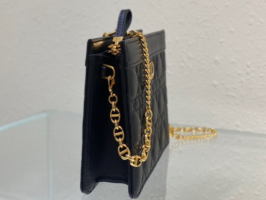 Dior Caro Zipped Pouch with Chain Black Supple Cannage Calfskin Replica