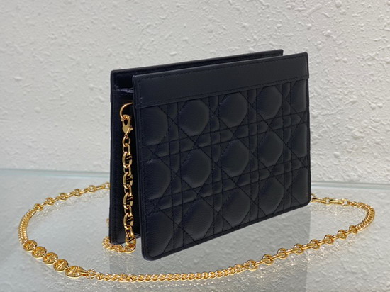 Dior Caro Zipped Pouch with Chain Black Supple Cannage Calfskin Replica