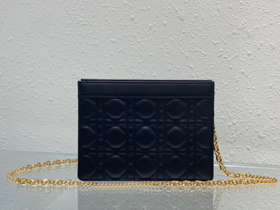 Dior Caro Zipped Pouch with Chain Black Supple Cannage Calfskin Replica