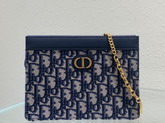 Dior Caro Zipped Pouch with Chain Blue Dior Oblique Jacquard Canvas Replica