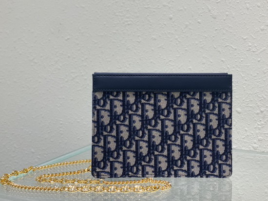Dior Caro Zipped Pouch with Chain Blue Dior Oblique Jacquard Canvas Replica
