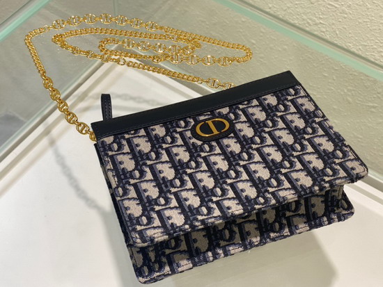 Dior Caro Zipped Pouch with Chain Blue Dior Oblique Jacquard Canvas Replica