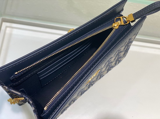 Dior Caro Zipped Pouch with Chain Blue Dior Oblique Jacquard Canvas Replica