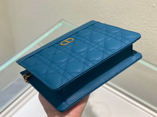 Dior Caro Zipped Pouch with Chain Blue Supple Cannage Calfskin Replica