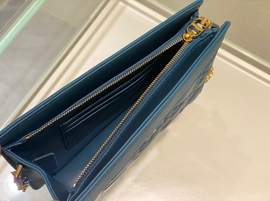 Dior Caro Zipped Pouch with Chain Blue Supple Cannage Calfskin Replica