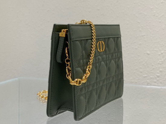 Dior Caro Zipped Pouch with Chain Cedar Green Supple Cannage Calfskin Replica