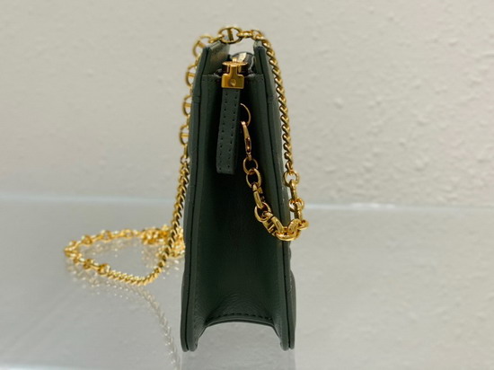 Dior Caro Zipped Pouch with Chain Cedar Green Supple Cannage Calfskin Replica