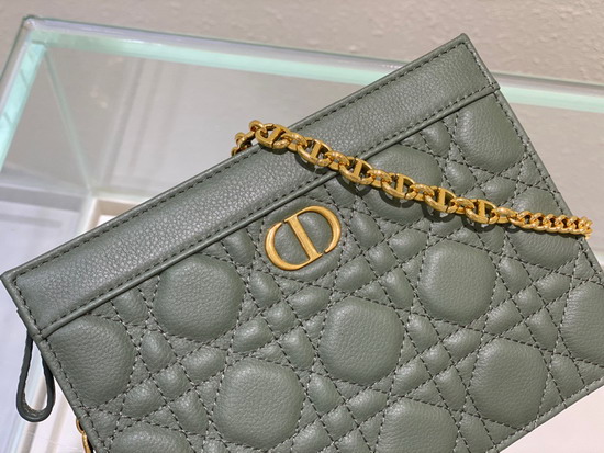 Dior Caro Zipped Pouch with Chain Cedar Green Supple Cannage Calfskin Replica