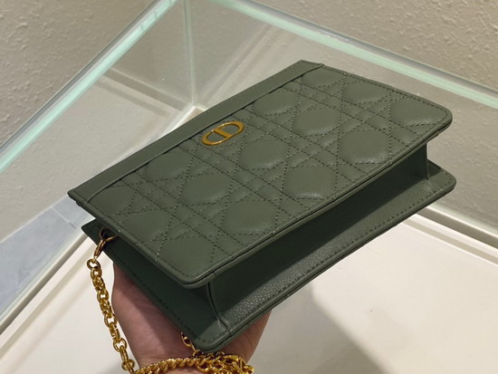 Dior Caro Zipped Pouch with Chain Cedar Green Supple Cannage Calfskin Replica