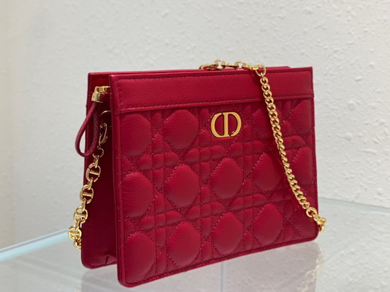 Dior Caro Zipped Pouch with Chain Red Supple Cannage Calfskin Replica