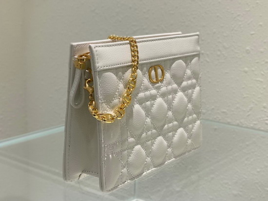Dior Caro Zipped Pouch with Chain White Supple Cannage Calfskin Replica