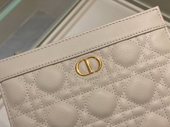 Dior Caro Zipped Pouch with Chain White Supple Cannage Calfskin Replica