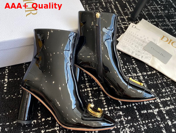 Dior Cest Dior Heeled Ankle Boot Black Patent Calfskin Replica