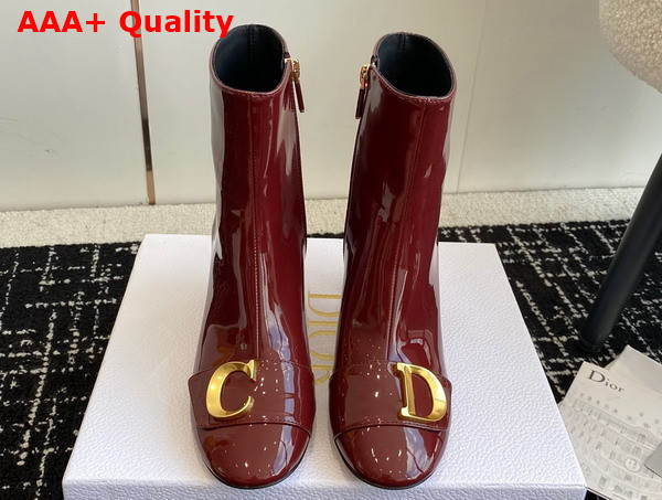 Dior Cest Dior Heeled Ankle Boot Burgundy Patent Calfskin Replica