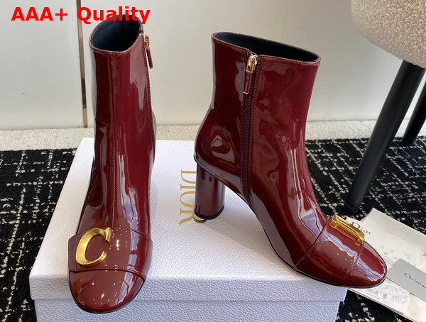 Dior Cest Dior Heeled Ankle Boot Burgundy Patent Calfskin Replica