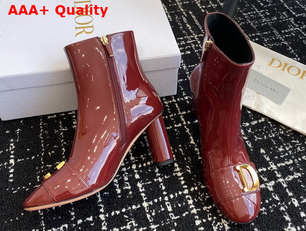Dior Cest Dior Heeled Ankle Boot Burgundy Patent Calfskin Replica