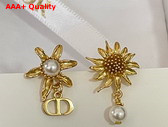 Dior Chardons Earrings Gold Finish Metal and White Resin Pearls Replica