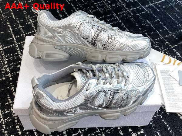 Dior Chrono Sneaker Gray Mesh with Silver Tone Laminated Leather Effect Panels Replica